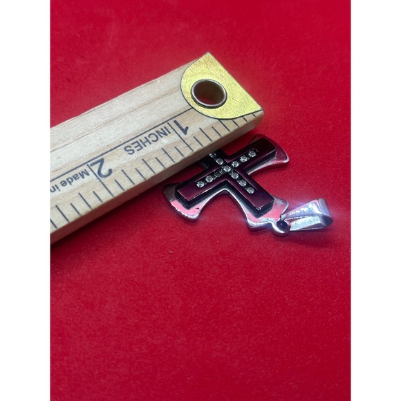 Silver Tone Black Inlay Crystal Cross Pendant Men Women Unisex Jewelry - Picture 6 of 7